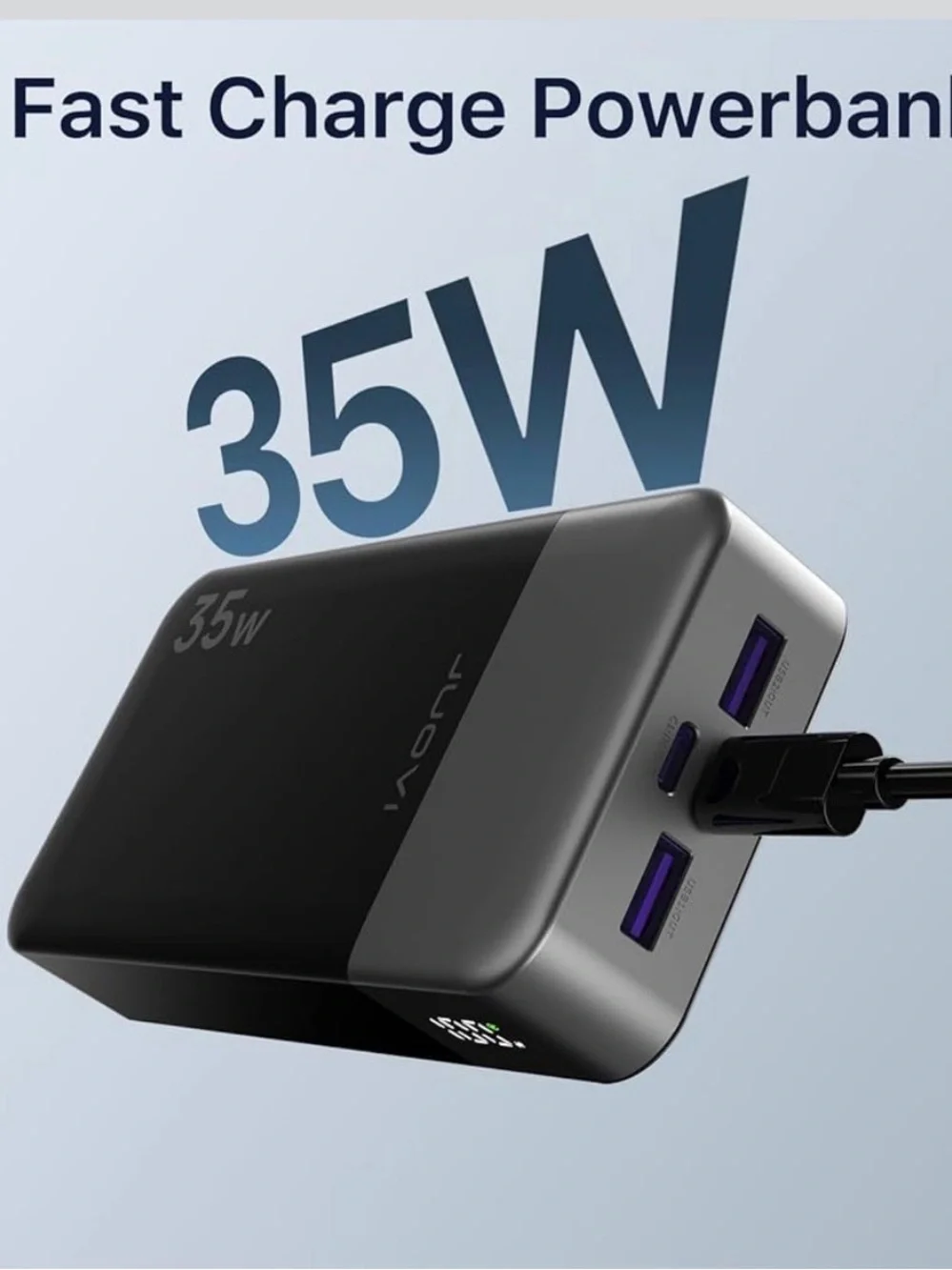 JUOVI 35W 20000mAh Power Bank Fast Charger USB-C USB-A Portable Charger - Black